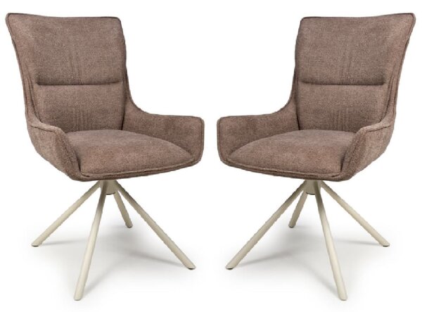 Tirana Coffee Fabric Dining Chairs In Pair