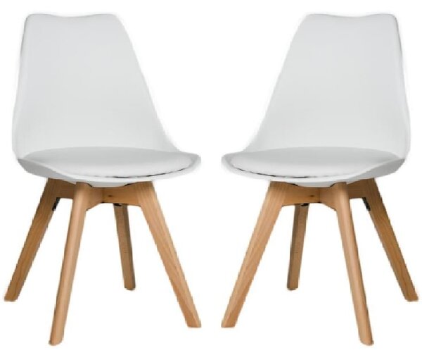 Regis White Leather Dining Chairs With Oak Legs In Pair