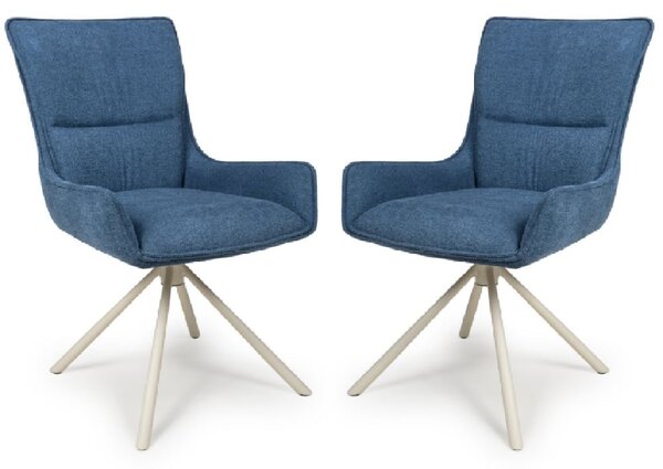 Tirana Blue Fabric Dining Chairs In Pair