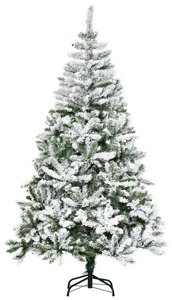 HOMCOM 6 Foot Snow Flocked Artificial Christmas Tree Xmas Pine Tree with 750 Realistic Branches, Auto Open and Steel Base, Green