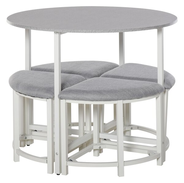 HOMCOM Modern Round Dining Table Set with 4 Upholstered Stools for Dining Room, Kitchen, Dinette