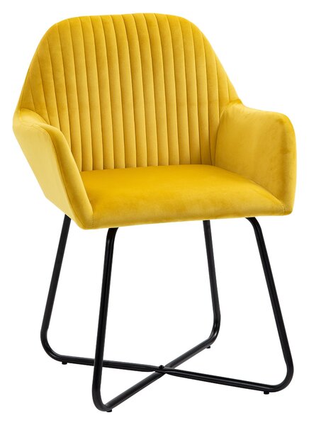 HOMCOM Modern Accent Chair Velvet-Touch Fabric Upholstered Lounge Armchair with Metal Base, Yellow