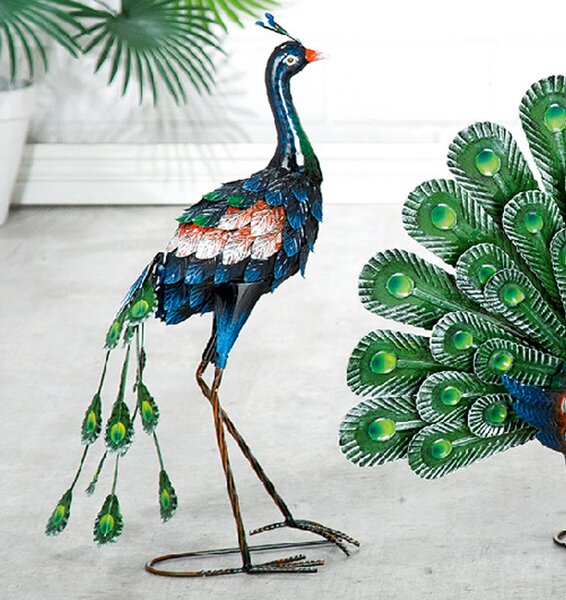 Akron Small Metal Peacock Sculpture - Blue And Green