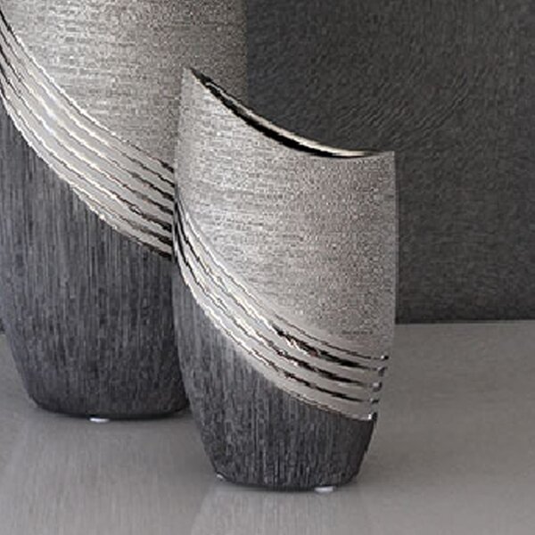 Belcourt Small Ceramic Deco Vase - Grey And Silver