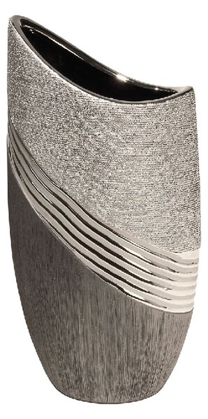 Belcourt Large Ceramic Deco Vase - Grey And Silver
