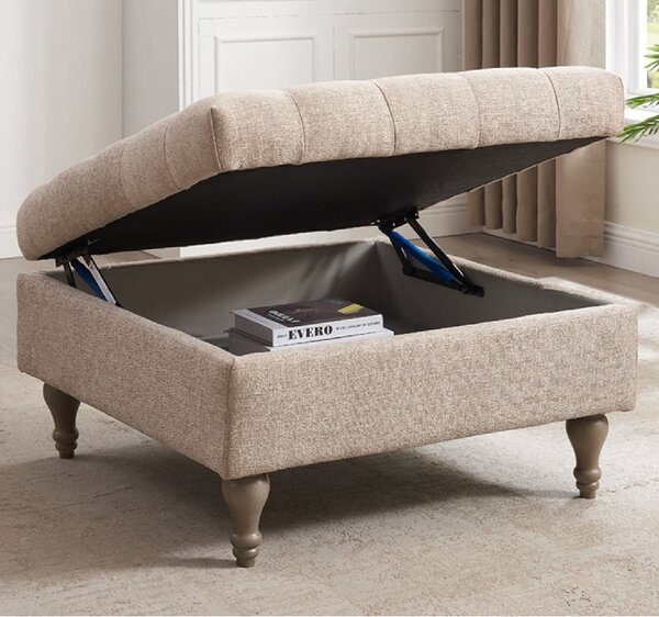 Altoona Fabric Foot Stool With Oak Legs In Biscuit