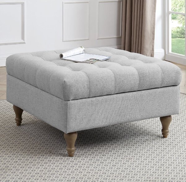 Altoona Fabric Foot Stool With Oak Legs In Light Grey