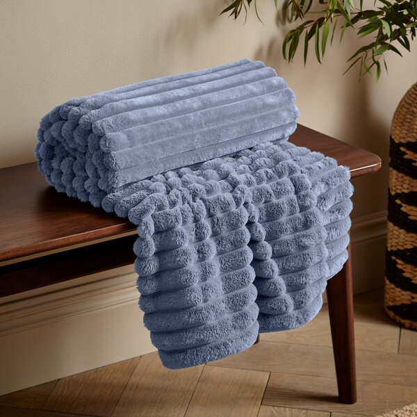 Catherine Lansfield Cosy Ribbed Soft Touch Velvet 130cm x 170cm Throw Lansfield Blue