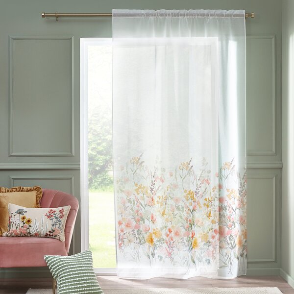 Catherine Lansfield Countryside Floral Slot Top Ready Made Single Voile Curtain White