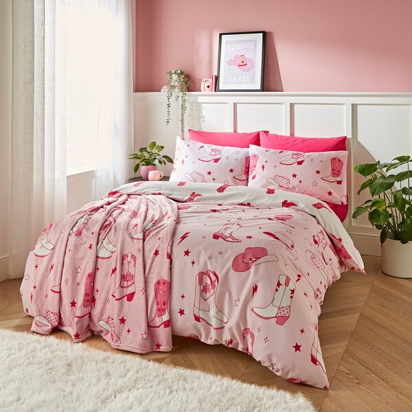 Sassy B Cowgirl Boot Reversible Duvet Cover Bedding Set Pink