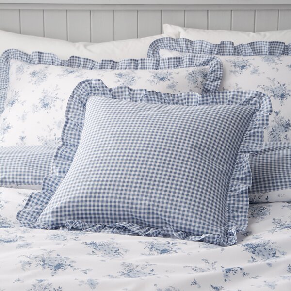 Catherine Lansfield Lucie Floral Reversible 45cm x 45cm Filled Cushion Blue