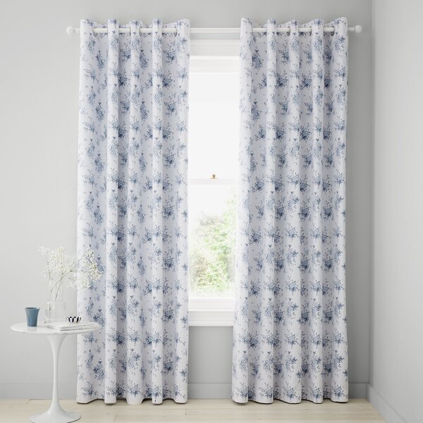 Catherine Lansfield Lucie Floral Ready Made Eyelet Curtains 66'' x 90'' Blue