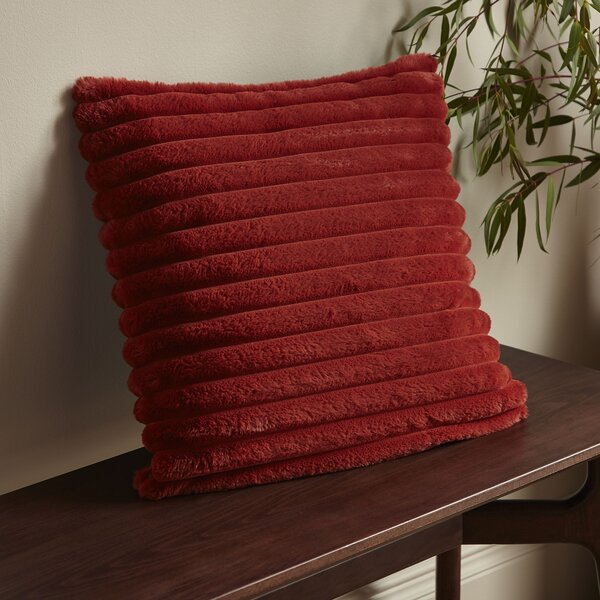 Catherine Lansfield Cosy Ribbed Soft Touch Velvet 45cm x 45cm Filled Cushion Burnt Orange