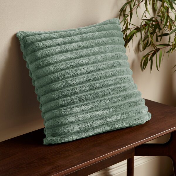 Catherine Lansfield Cosy Ribbed Soft Touch Velvet 45cm x 45cm Filled Cushion Green