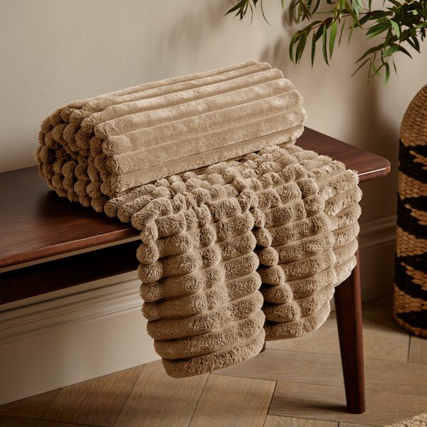 Catherine Lansfield Cosy Ribbed Soft Touch Velvet 130cm x 170cm Throw Natural