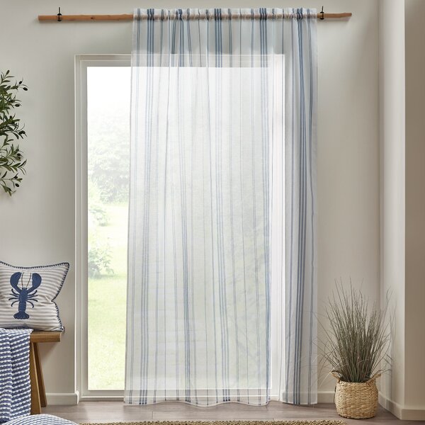 Catherine Lansfield Harbour Stripe Slot Top Ready Made Single Voile Curtain White