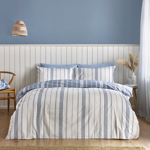 Catherine Lansfield Harbour Stripe Duvet Cover Bedding Set Blue