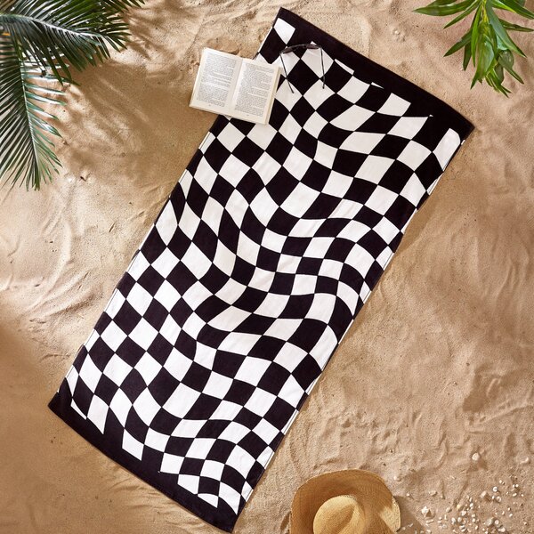 Catherine Lansfield Checkerboard Absorbent Beach Towel Black White