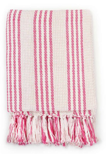 Throw Cotton Stripes 125x150 cm Pink and White