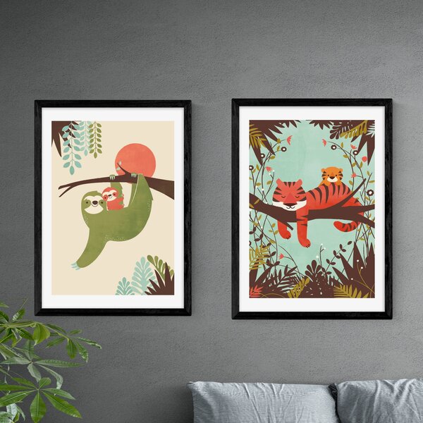 Set of 2 Sloth & Tiger Prints MultiColoured