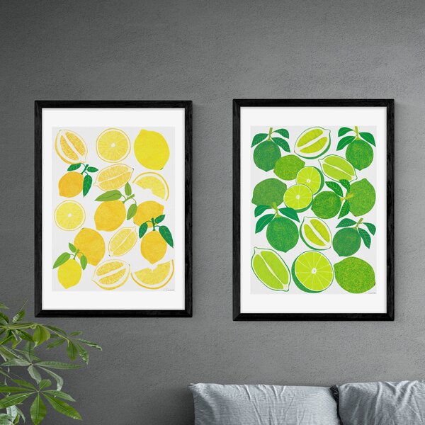 Set of 2 Lemon & Lime Prints White/Yellow/Green