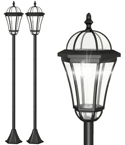 Outsunny Solar LED Garden Lamps: 2 Water-Resistant Lanterns for Patio Pathway, Auto Switch, Black Aosom UK