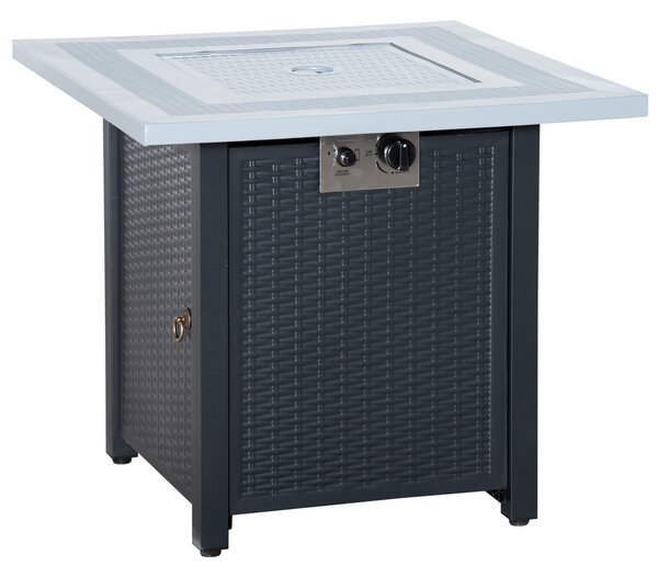 Outsunny Square Propane Gas Fire Pit Table, 40000 BTU Rattan Smokeless Firepit Patio Heater w/ Lava Rocks & Lid, 71cm x 71cm x 62cm, Black Aosom UK