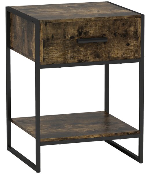 HOMCOM Modern Bedside Table - Rustic Brown