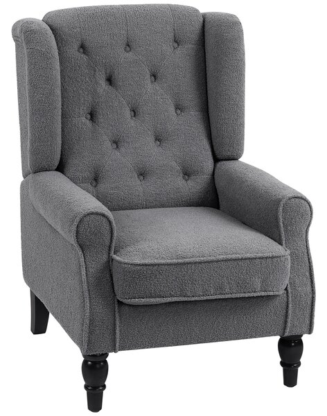 HOMCOM Wingback Accent Chair, Retro Upholstered Button Tufted Occasional Chair for Living Room and Bedroom, Charcoal Grey