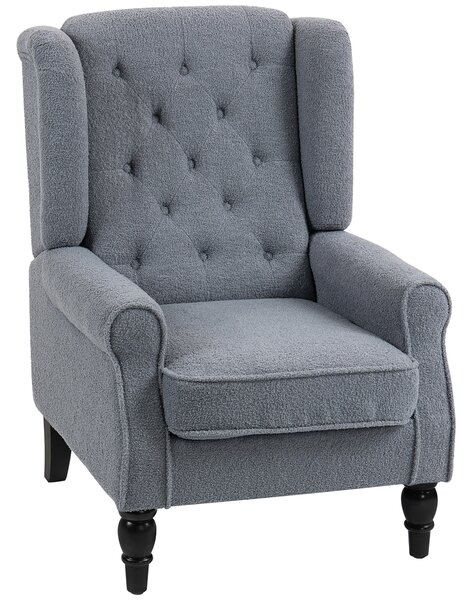 HOMCOM Wingback Accent Chair, Retro Upholstered Button Tufted Occasional Chair for Living Room and Bedroom, Grey