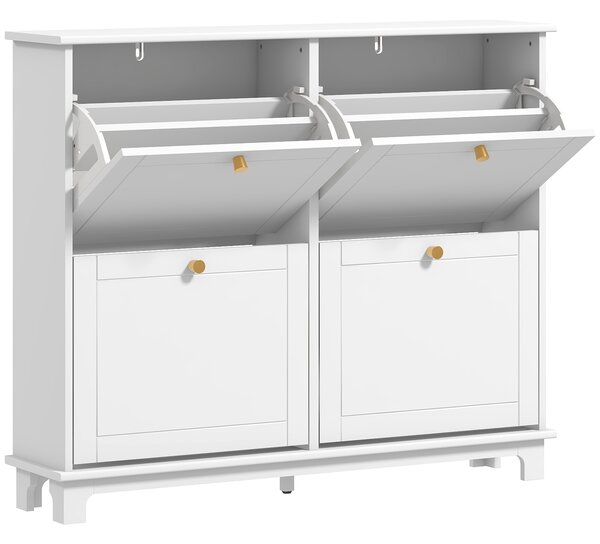 HOMCOM Narrow Shoe Storage Cabinet, Slim Shoe Cabinet with 4 Flip Drawers, Adjustable Shelves for 16 Pairs of Shoes, White