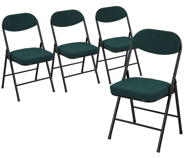 HOMCOM Set of Four Folding Corduroy Seat Chairs - Blue