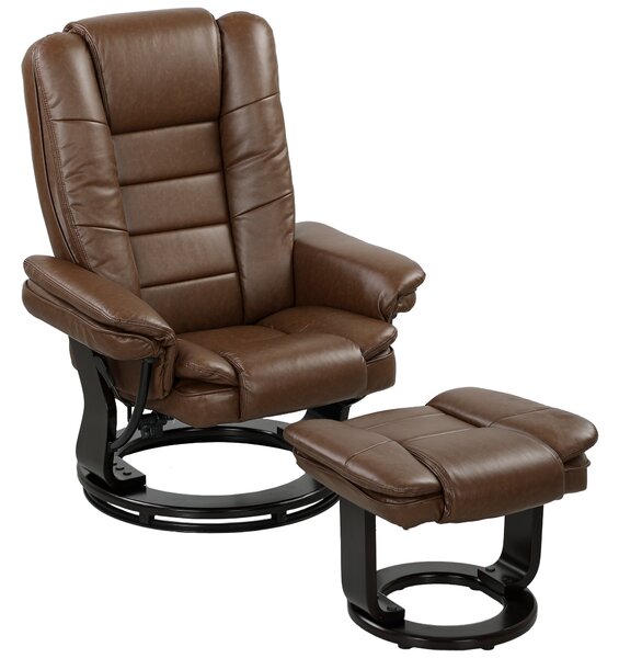 HOMCOM Faux Leather 135° Reclining Chair and Footstool - Brown