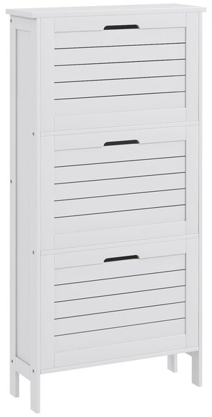 HOMCOM Narrow Shoe Cabinet with 3 Flip Drawers - White