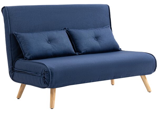 HOMCOM Two-Seater Linen-Look Sofa Bed w/ Cat Scratch Resistant Fabric, Dark Blue Aosom UK
