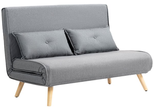 HOMCOM Two-Seater Linen-Look Sofa Bed, Cat Scratch Resistant, Grey Aosom UK