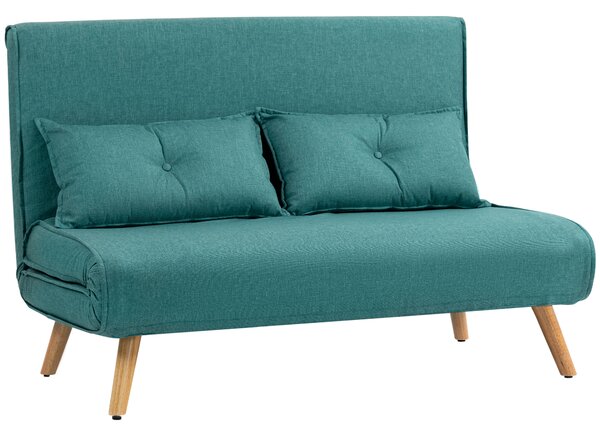 HOMCOM Two-Seater Linen-Look Sofa Bed with Scratch-Resistant Treatment, Green Aosom UK