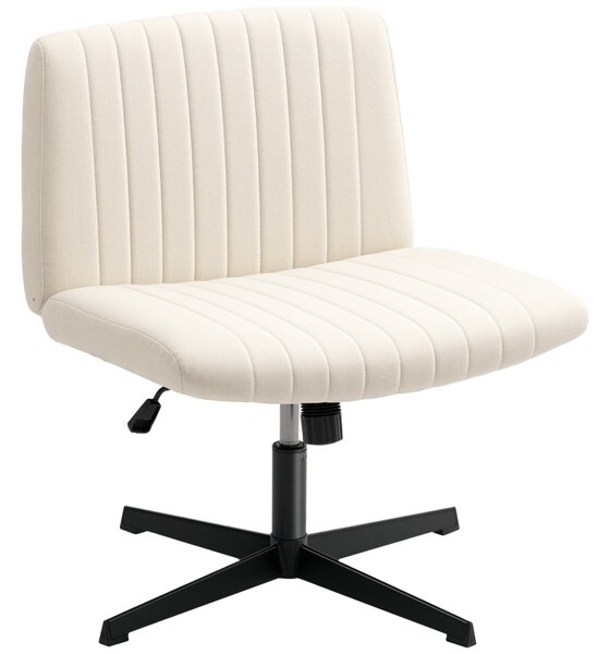 HOMCOM Armless Office Chair, Linen Fabric Criss Cross Legged Desk Chair with Wide Seat, Thick Padding, Tilt Function, Height Adjustable Swivel Computer Seat for Home, Scratch Resistant, Cream