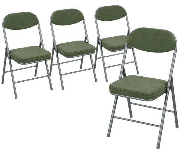 HOMCOM Set of Four Folding Corduroy Seat Chairs - Green