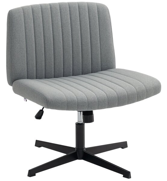 HOMCOM Armless Office Chair, Linen Fabric Criss Cross Legged Desk Chair with Wide Seat, Thick Padding, Tilt Function, Height Adjustable Swivel Computer Seat for Home, Scratch Anti, Grey