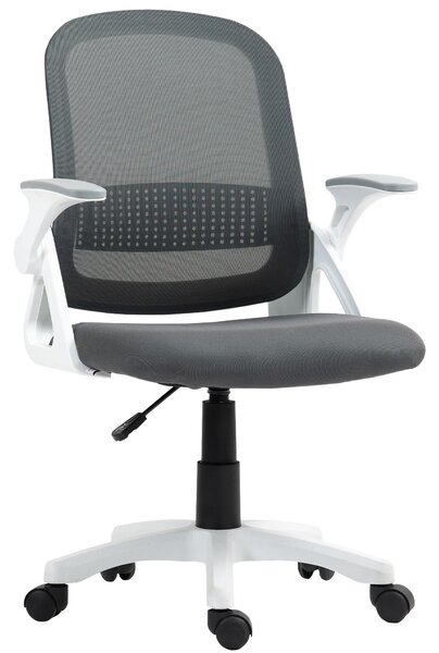 HOMCOM Breathable Mesh Office Chair, Ergonomic Swivel Computer Chair with Flip-up Armrests, Lumbar Back Support for Home/Office, Grey