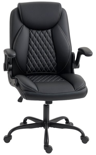 HOMCOM Faux Leather Office Chair. with Flip-Up Armrests - Black