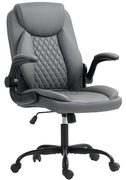 HOMCOM Faux Leather Office Chair. with Flip-Up Armrests - Charcoal Grey