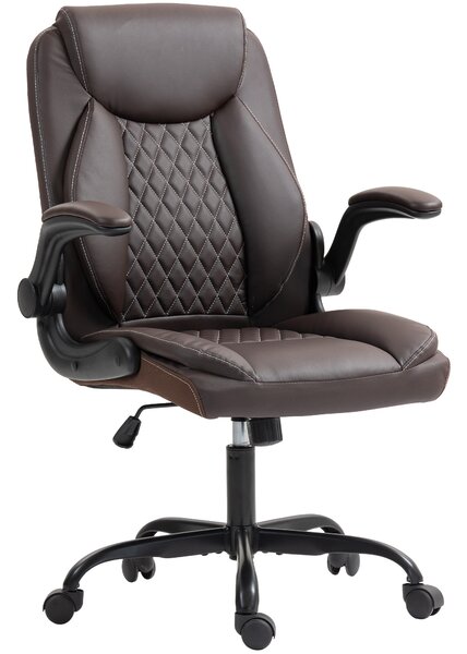 HOMCOM Faux Leather Office Chair. with Flip-Up Armrests - Brown