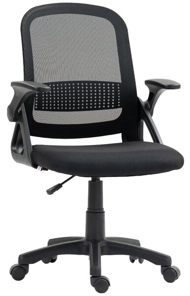 HOMCOM Breathable Mesh Office Chair, Ergonomic Swivel Computer Chair with Flip-up Armrests, Lumbar Back Support for Home/Office, Black