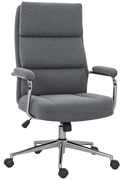 HOMCOM Executive Office Chair, Linen Fabric Computer Desk Chair with Double-Layer Back Cushion, Tilt Function, Height Adjustable for Home, Charcoal Grey