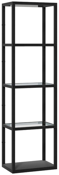 HOMCOM LED Floor Lamp with Glass Shelves, 4 Layers Dimmable Tall Standing Lamp, Modern Column Shelf Floor Light for Living Room, Bedroom, Office, Black