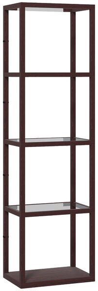 HOMCOM LED Floor Lamp with Glass Shelves, 4 Layers Dimmable Tall Standing Lamp, Modern Column Shelf Floor Light for Living Room, Bedroom, Office, Dark Brown