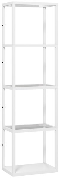 HOMCOM LED Floor Lamp with Glass Shelves, 4 Layers Dimmable Tall Standing Lamp, Modern Column Shelf Floor Light for Living Room, Bedroom, Office, White