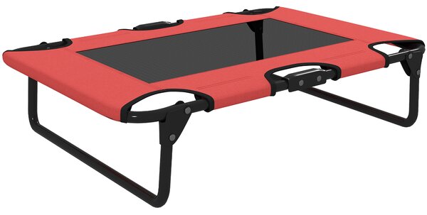 PawHut Portable Raised Dog Bed, Elevated Pet Cot with Breathable Mesh for Indoor Outdoor, for Small Medium Dogs, Red